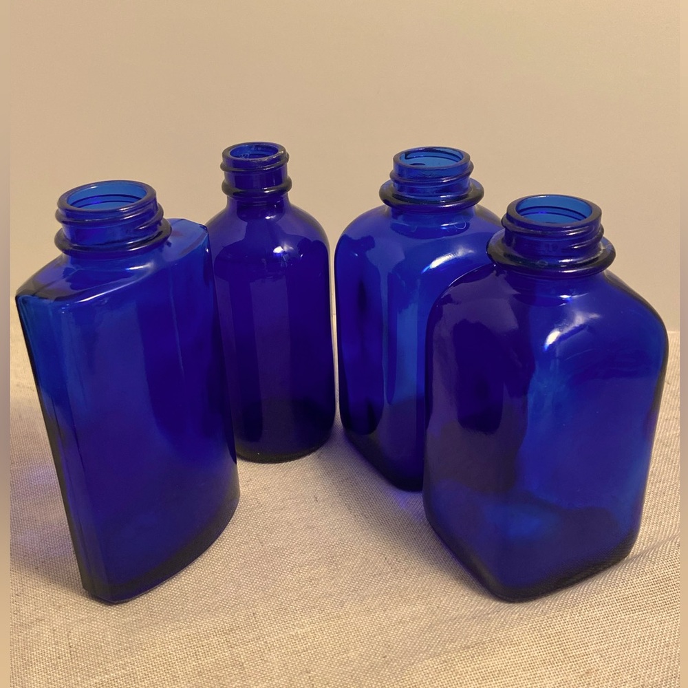 Vintage Cobalt Blue Glass Bottles BOUR JOIS An Evening In Paris 4 bottle LOT